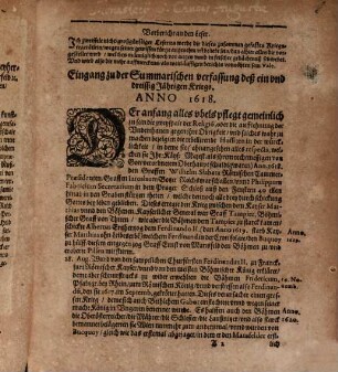 Summarische Chronick Oder Eigentliche Verfassung Deß ein vnd Dreissig-jährigen von Anno 1618. in Teutschland geführten Kriegs- vnnd Friedens-Handlung : Sampt Einem anhang biß auff dieses Jahr. Darin Auff einen jeden Tag, Monat, vnnd Jahr alles was vorgelauffen kürtzlich vnd warhafftig verzeichnet