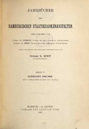 Jahrbücher der hamburgischen Staatskrankenanstalten. 5. 1895/96 (1897)