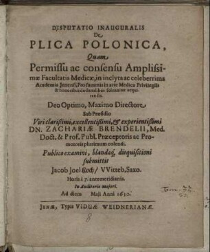 Disputatio Inauguralis De Plica Polonica
