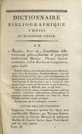 Dictionnaire bibliographique choisi du quinzième siècle : ou description par ordre alphabetique des éditions les plus rares et les plus recherchées du quinzième siècle, 2. A - G