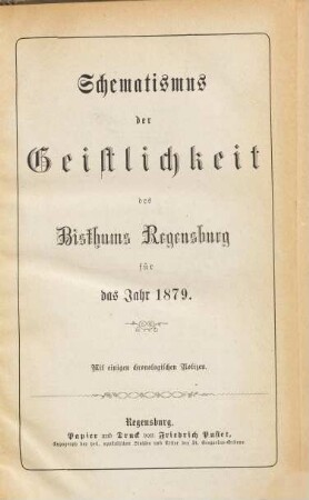 Schematismus des Bistums Regensburg. 1879