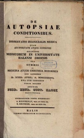 De autopsiae conditionibus : Diss. inaug. med.