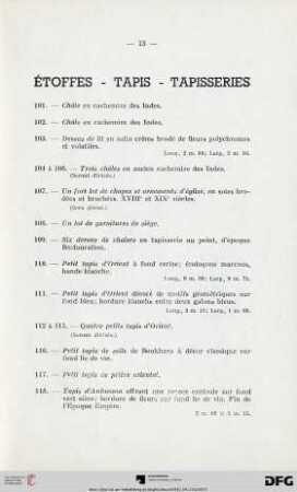 Étoffes - Tapis - Tapisseries (Nr. 101-139)