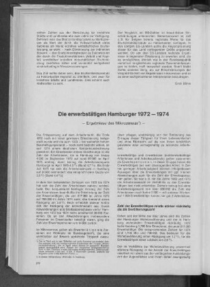Die erwerbstätigen Hamburger 1972 - 1974 : Ergebnisse des Mikrozensus