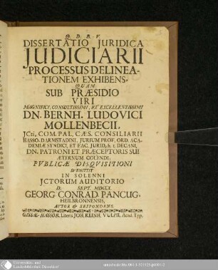 Dissertatio Juridica Judicarii Processus Delineationem Exhibens