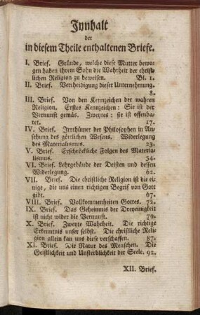 Innhalt der in diesem Theile enthaltenen Briefe.