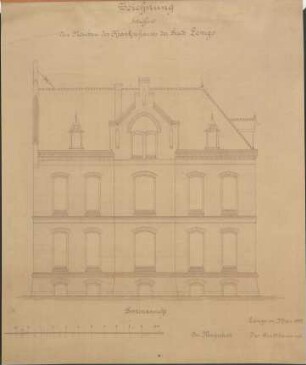 Zeichnung betreffs Neubau d. Krankenhauses d. Stadt Lemgo, Seitenansicht Mai 1899