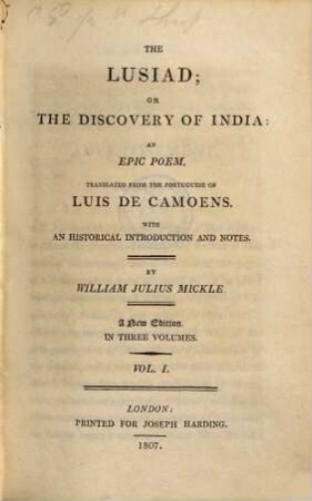 The Lusiad, or, The discovery of India : an epic poem, 1