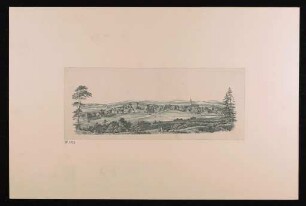 Lithographie mit Darstellung einer Landschaft mit Ort