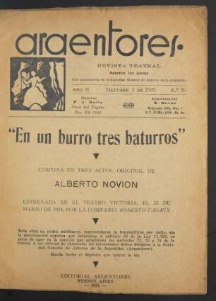 1935007600: En un burro, tres baturros : comedia en tres actos