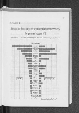 Schaubild 3: Umsatz und Beschäftigte der wichtigsten Industriegruppen in % der gesamten Industrie 1970