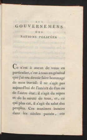 Aux Gouvernemens des Nations Policées.