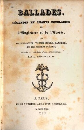 Ballades, légendes et chants populaires de l'Angleterre et de l'Ecosse
