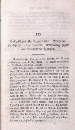 135. Polizeiliches Verfügungsrecht. Vorspann. Reihefahrt. Bierbrauerei. Rechtsweg gegen Verwaltungsverfügungen.