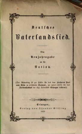Deutsches Vaterlandslied : eine Neujahrsgabe an die Nation