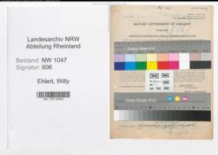 Entnazifizierung Willy Ehlert , geb. 28.05.1898 (Lehrer)