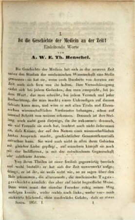 Janus : Central-Magazin für Geschichte u. Litterärgeschichte d. Medicin, ärztliche Biographik, Epidemiographik, medicinische Geographie und Statistik. 1, 1. 1851
