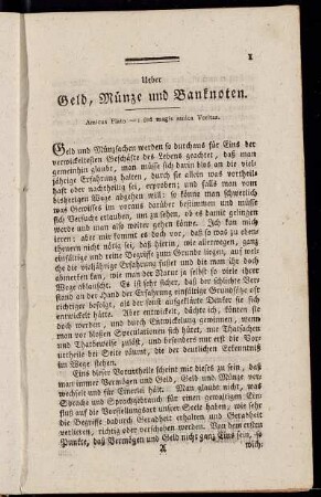 Ueber Geld, Münze und Banknoten.