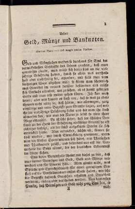 Ueber Geld, Münze und Banknoten.