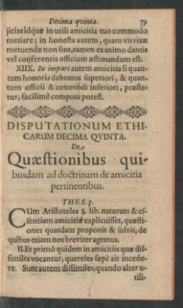 Disputationum Ethicarum Decima Quinta.