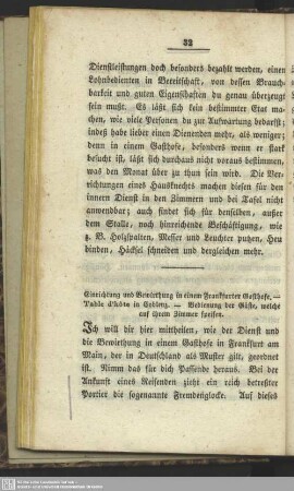Einrichtung und Bewirthung in einem Frankfurter Gasthofe