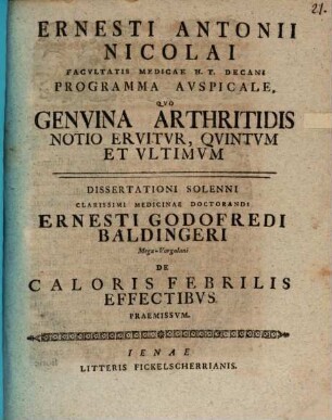 Programma ausp. ... quo Genuina arthritidis eiusque specierum notio eruitur, V. et ult.