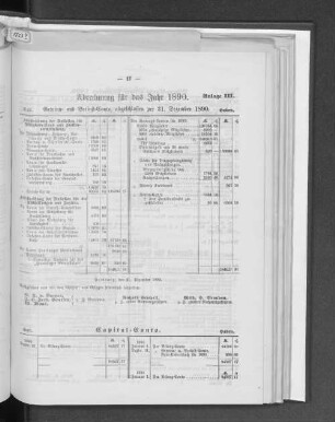 Anlage III. Abrechnung für das Jahr 1890.
