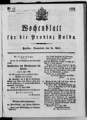 Nr. 17, Ausgabe vom 24. April 1852