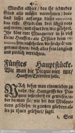 Fünftes Hauptstücke. Wie man die Picquenier mit/Hauffen Exerciren solle.