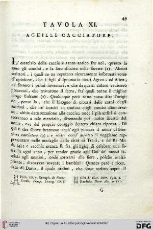 Tavola XI: Achille Cacciatore