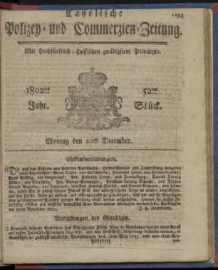 52tes Stueck, Montag den 20ten December 1802