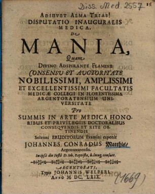 Disputatio Inauguralis Medica, De Mania