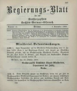 131. Ministerial-Bekanntmachung, betreffend die Ernennung des Großherzoglichen Landrichters Dr. Ebsen zum juristischen Beirath und Stellvertreter des Kommissars der Großherzoglichen Landarmen-Kommission