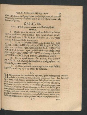 Caput III. Per 4. Quaest. genera eruta ... Philosophia definitio.