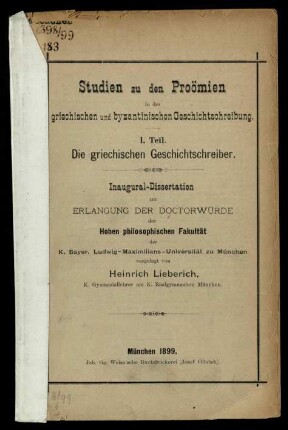 Studien zu den Proömien in der griechischen und byzantinischen Geschichtsschreibung / Teil I