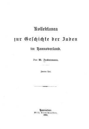 In: Kollektanea zur Geschichte der Juden im Hannoverland ; Band 2