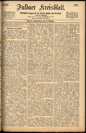 Erste Ausgabe vom Samstag, den 09. Oktober 1880.