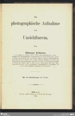 Die photographische Aufnahme von Unsichtbarem