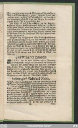 Lieferung des Mehls und Kleyen.