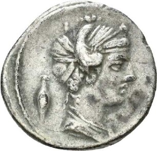 Denar des M. Plaetorius Cestianus mit Darstellung eines Caduceus