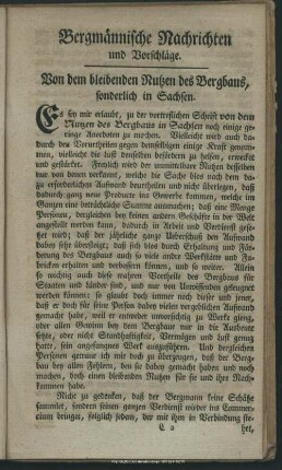 Bergmännische Nachrichten und Vorschläge
