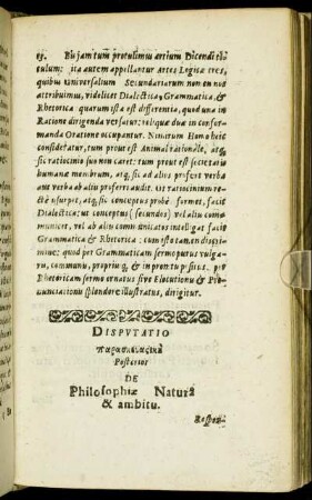 Disputatio [...] Posterior De Philosophiæ Natura & ambitu.