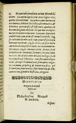 Disputatio [...] Posterior De Philosophiæ Natura & ambitu.