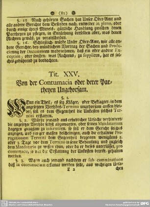 Tit. XXV. Von der Contumacia oder derer Partheyen Ungehorsam