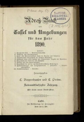 Jg. 57.1890: Adreß-Buch von Cassel und Umgebungen : für das Jahr 1890