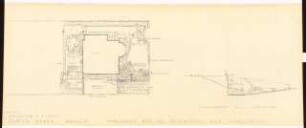 Garten Frank, Berlin-Dahlem: Gartenplan Vorgarten 1:100, Längsschnitt 1:50