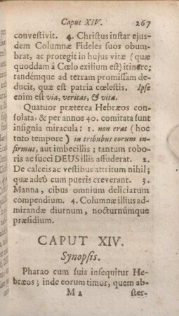 Caput XIV. Synopsis. Pharo cum suis insequitur Hebraeos ; inde eorum timor, quem abstergere laborat Moyses.
