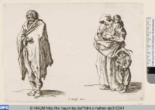 Der Bettler mit dem unbedeckten Kopf und den nackten Füßen; Die Mutter mit ihren drei Kindern