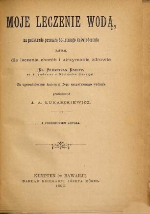 Moje leczenie wodą : na podstawie przeszło 30-letniego doświadczenia