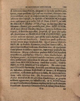 Novitatem regiminis monarchici in ecclesiam universam, Dissert. III.